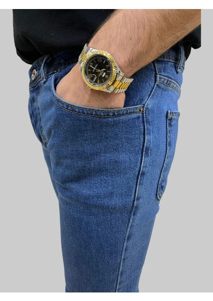 Erkek Dar Paça Grand Regular Fit Düz Mavi Kot Pantolon