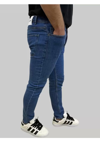 Erkek Dar Paça Grand Regular Fit Düz Mavi Kot Pantolon