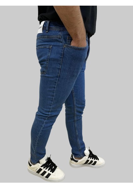Erkek Dar Paça Grand Regular Fit Düz Mavi Kot Pantolon
