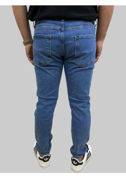 Erkek Dar Paça Tırnaklı Grand Regular Fit Mavi Kot Pantolon