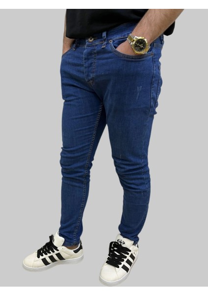 Erkek Dar Paça Tırnaklı Grand Koyu Mavi Kot Pantolon