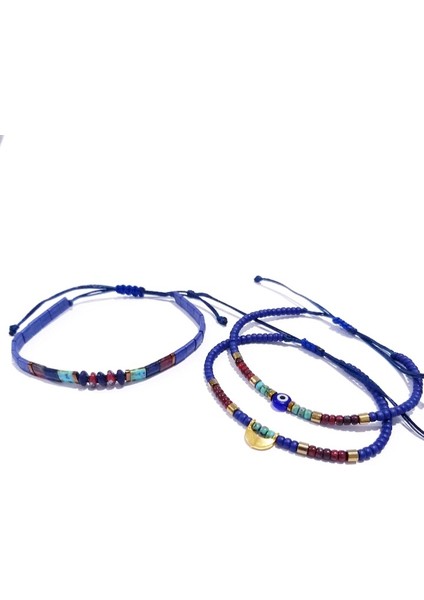 Hematit Doğaltaşlı Matubo Miyuki Tila Miyuki Round ve Nazar Boncuklu Üçlü Bileklik fiyatları