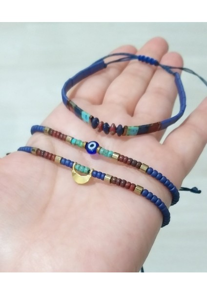 Hematit Doğaltaşlı Matubo Miyuki Tila Miyuki Round ve Nazar Boncuklu Üçlü Bileklik fırsatları
