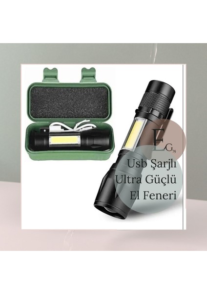 Ultra Güçlü 2500 Lumen 5W Cob LED USB Şarjlı El Feneri Avcılık,kamp Feneri Deprem Çantalık Fener