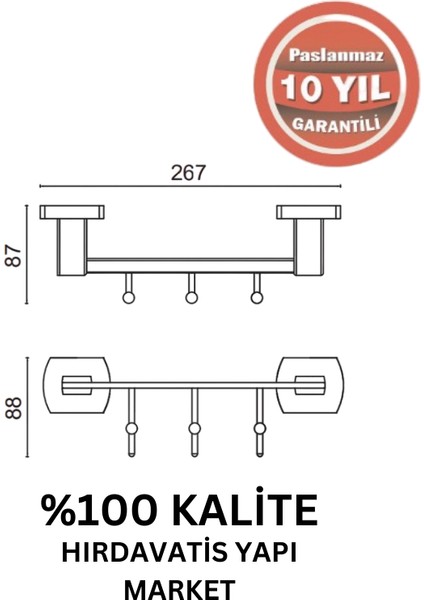 Paslanmaz Pirinç Milano 3’lü Askılık Krom Mat Siyah fiyatları