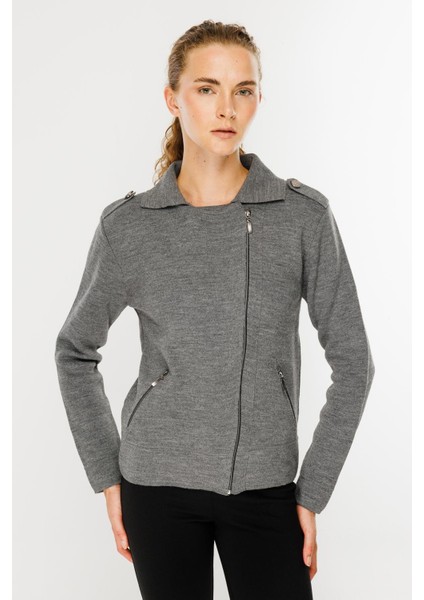 Ceket Yaka Cepli Triko Mont-GRİ modelleri