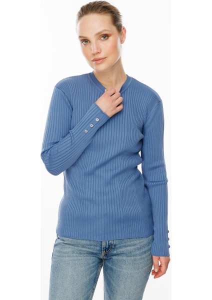 Sıfır Yaka Fitilli Triko Kazak-İNDİGO modelleri