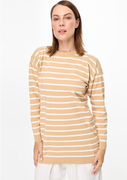 Çizgili Basic Triko Tunik-BİSKÜVİ