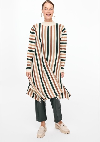 Çizgili Uzun Triko Tunik-EKRU fiyatları