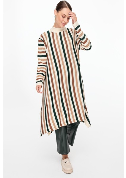 Çizgili Uzun Triko Tunik-EKRU modelleri