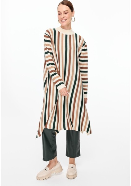 Çizgili Uzun Triko Tunik-EKRU fırsatları
