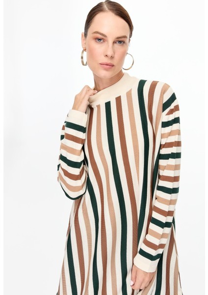 Çizgili Uzun Triko Tunik-EKRU indirimleri