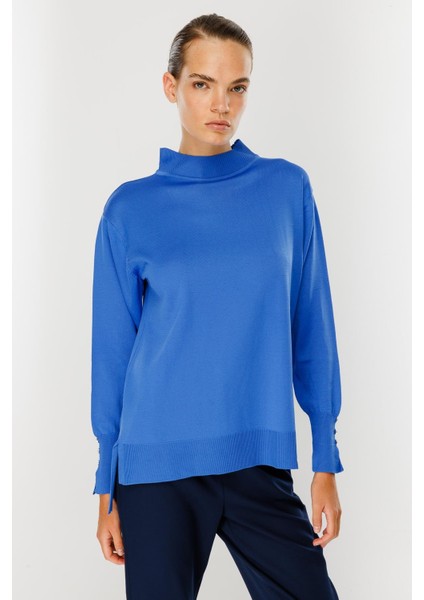 Yarım Balıkçı Basic Triko Kazak-SAX