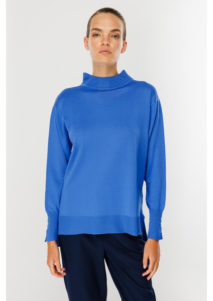 Yarım Balıkçı Basic Triko Kazak-SAX indirimleri