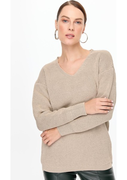 Simli V Yaka Triko Kazak-TAŞ indirimleri