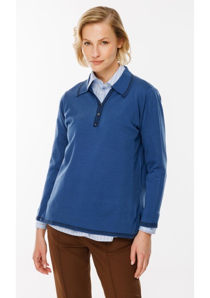 Büyük Beden Polo Yaka Triko Kazak-İNDİGO indirimleri