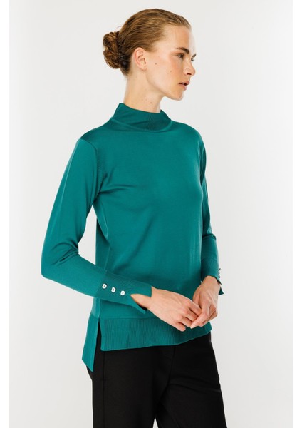 Yarım Balıkçı Basic Triko Kazak-PETROL