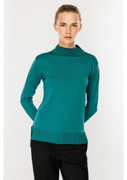 Yarım Balıkçı Basic Triko Kazak-PETROL indirimleri