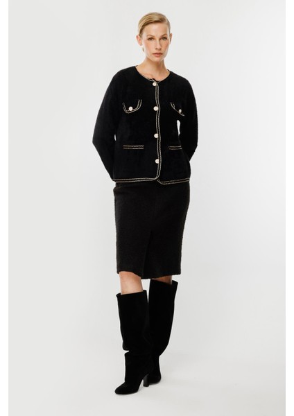 Cep Detaylı Triko Hırka-SİYAH modelleri