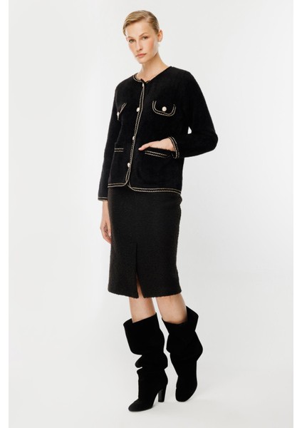 Cep Detaylı Triko Hırka-SİYAH indirimleri