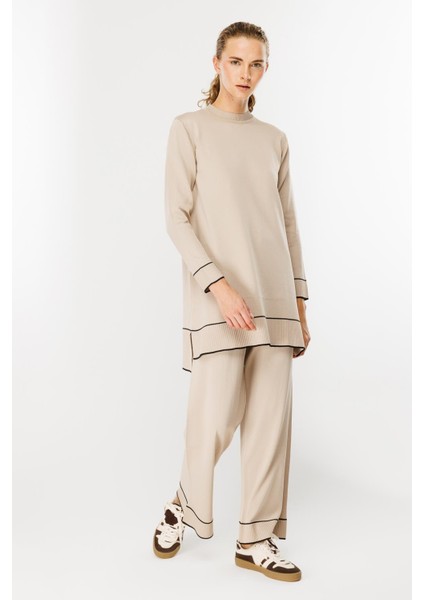 Çizgi Kombinli Tunik Pantolon Triko Takım-TAŞ fiyatları