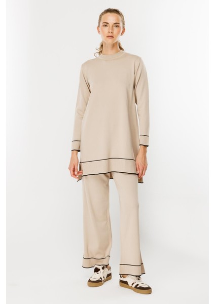 Çizgi Kombinli Tunik Pantolon Triko Takım-TAŞ fırsatları