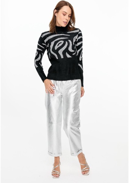 Leopar Desenli Triko Kazak-SİYAH fiyatları