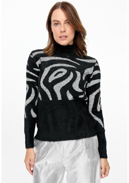 Leopar Desenli Triko Kazak-SİYAH modelleri