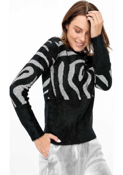 Leopar Desenli Triko Kazak-SİYAH indirimleri