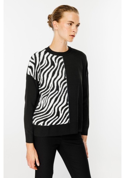 Zebra Kombin Desenli Triko Kazak