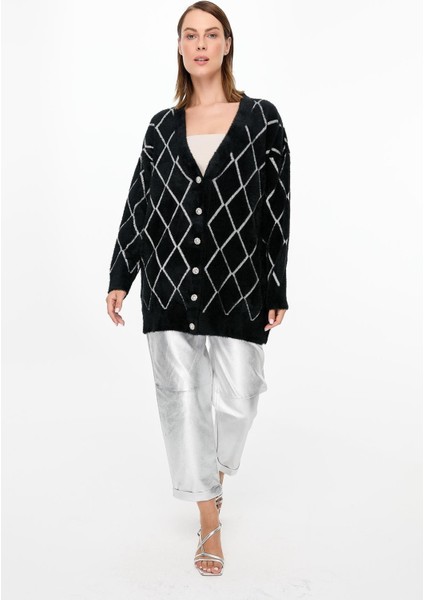 Baklava Desenli Triko Hırka-SİYAH fiyatları