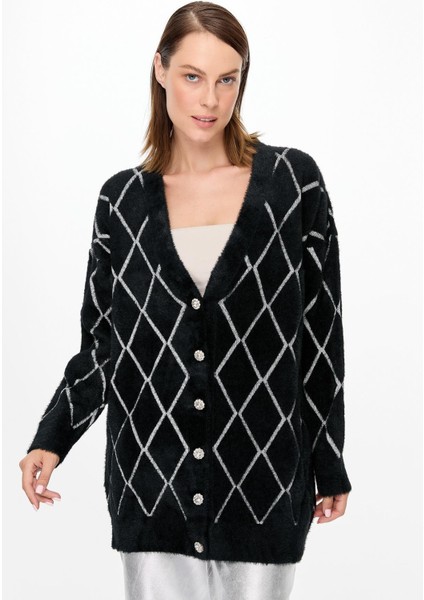 Baklava Desenli Triko Hırka-SİYAH fırsatları