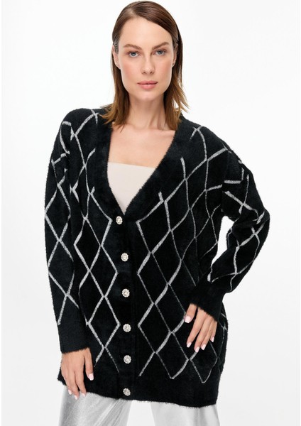 Baklava Desenli Triko Hırka-SİYAH indirimleri