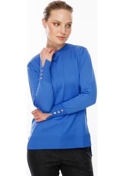 Bisiklet Yaka Basic Triko Kazak-İNDİGO