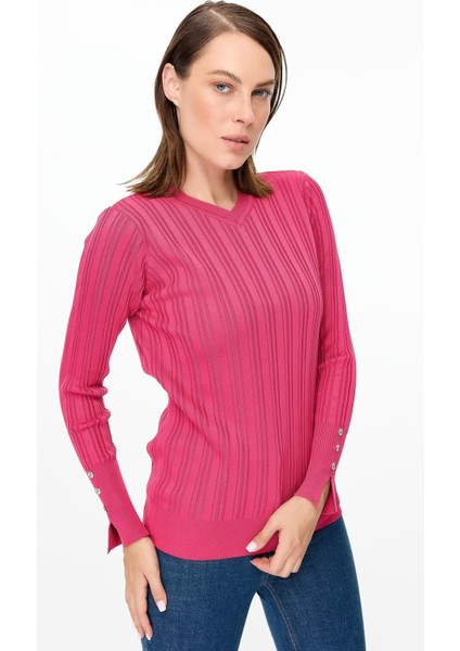 Kolları Düğmeli Fitilli Triko Kazak indirimleri