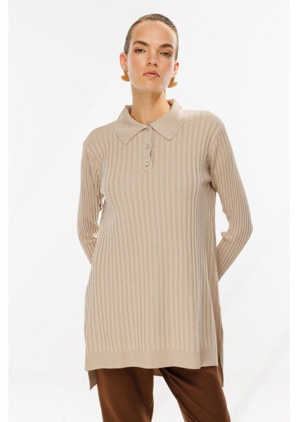 Polo Yaka Düğmeli Triko Tunik-TAŞ modelleri