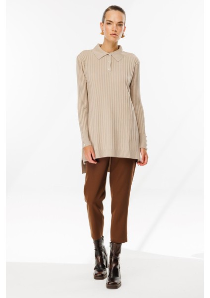 Polo Yaka Düğmeli Triko Tunik-TAŞ indirimleri