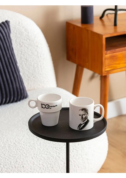 Siyah Baskılı Atatürk Baskılı Seramik Kupa 2'li