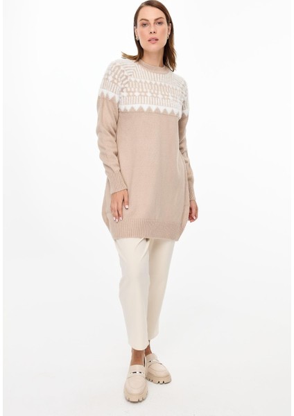 Desen Geçişli Triko Tunik-TAŞ