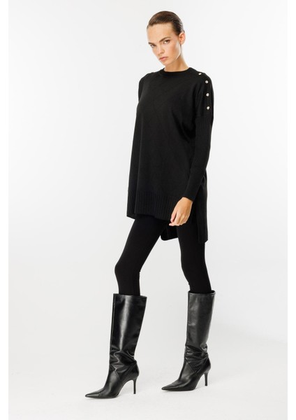 Omuzları Düğmeli Triko Tunik-SİYAH modelleri