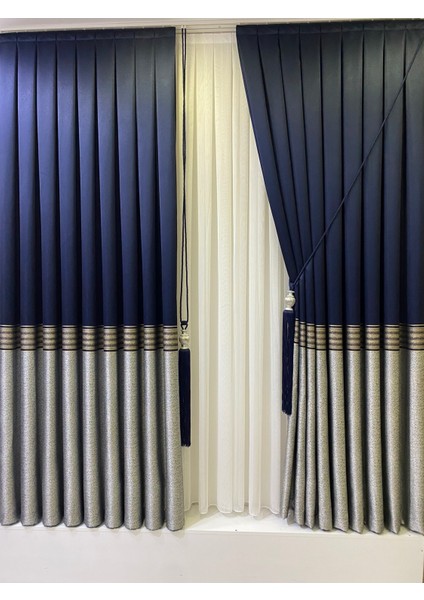 Pano Fon Perde Lacivert Gri (Tek Kanat) modelleri