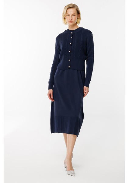 Triko Elbise ve Hırka Ikili Takım-Lacı