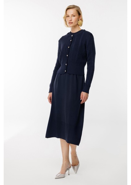 Triko Elbise ve Hırka Ikili Takım-Lacı