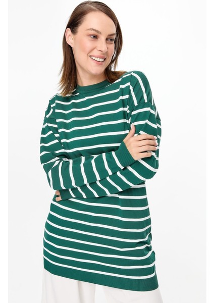 Çizgili Basic Triko Tunik-YEŞİL fırsatları