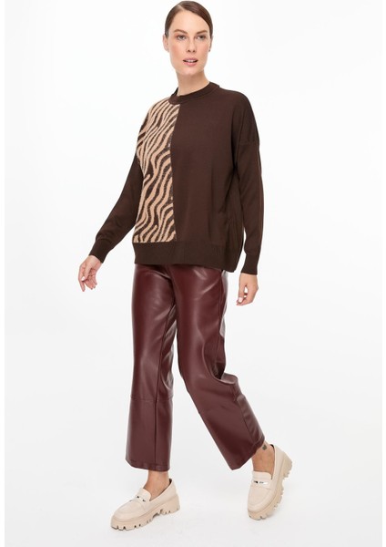 Zebra Kombin Desenli Triko Kazak-KAHVE fiyatları
