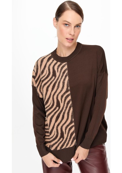 Zebra Kombin Desenli Triko Kazak-KAHVE fırsatları