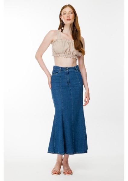 Pile Görünümlü Kot Etek-LACI