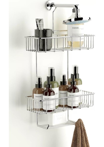 Duş Borusuna Asılabilir Kancalı İki Katlı Banyo Raf Krom BK-0068