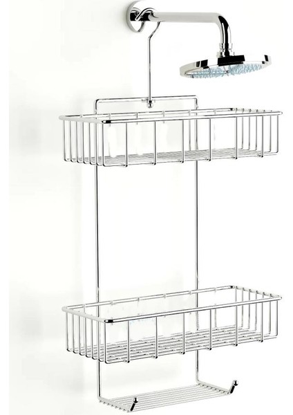 Duş Borusuna Asılabilir Kancalı İki Katlı Banyo Raf Krom BK-0068