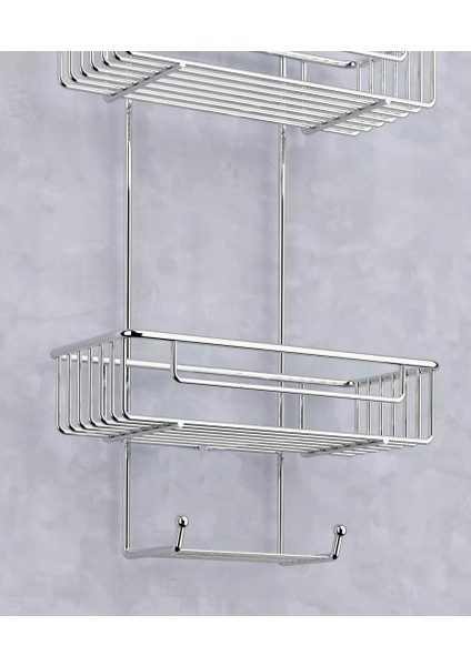 Duş Borusuna Asılabilir Kancalı İki Katlı Banyo Raf Krom BK-0068